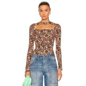 Victoria Beckham Floral-Print Cut-Out Detail Top